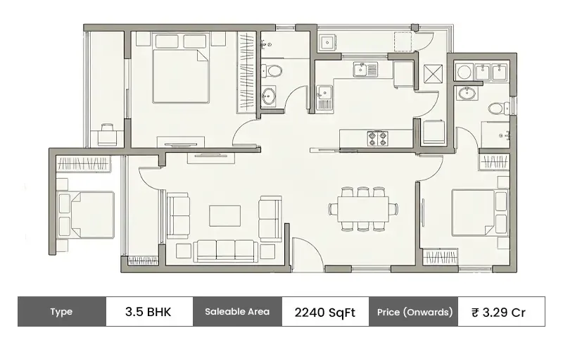 Brigade WTC Whitefield 3.5 BHK floor plan, 2240 sq ft saleable area